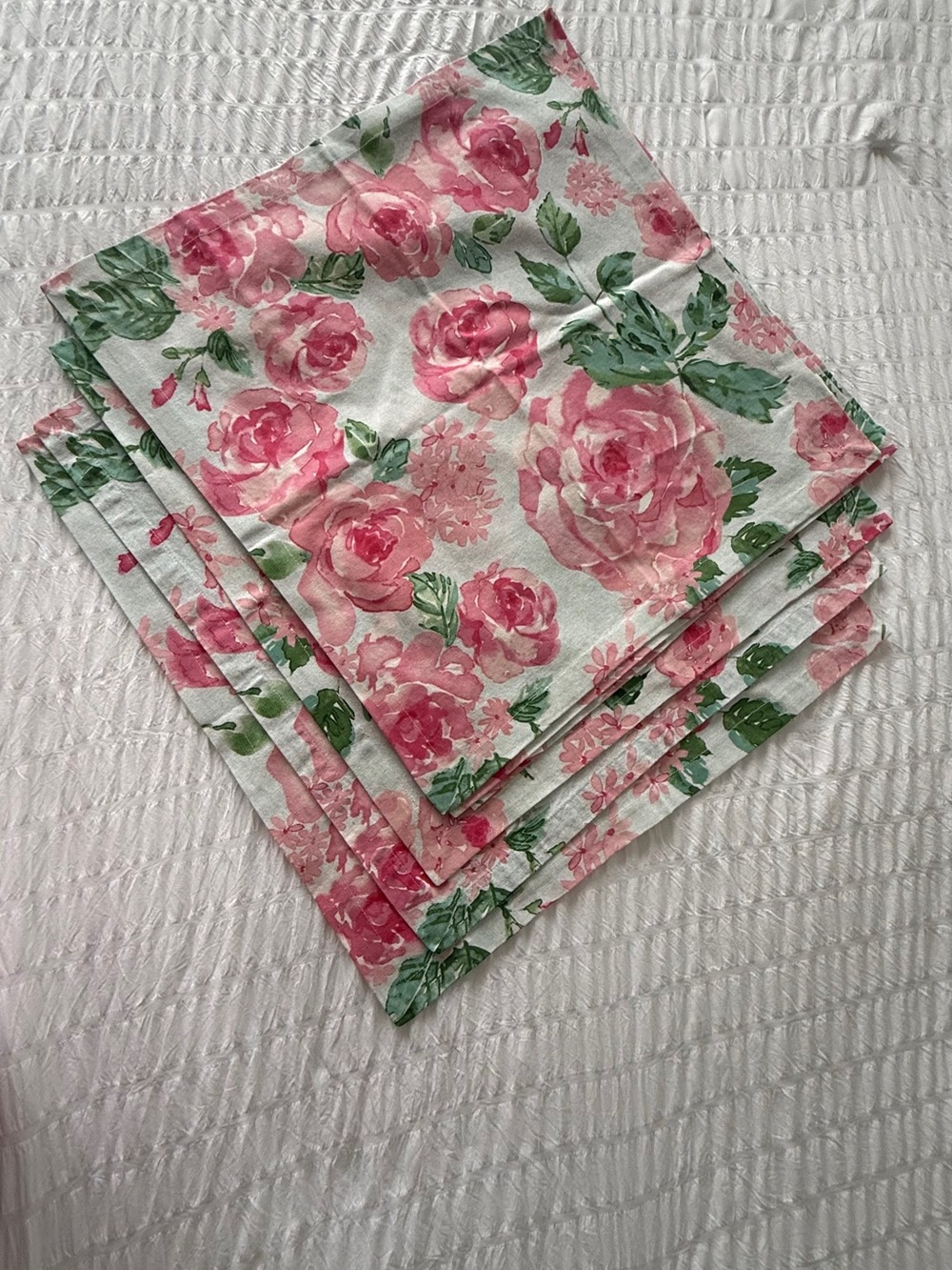 Sur La Table Pink and Green Floral Cotton Napkins Set of 6